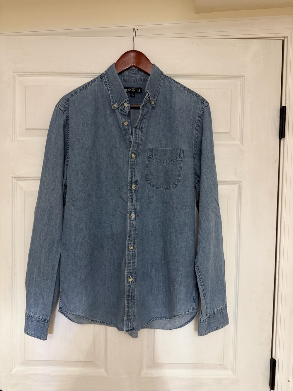 J Crew Mercantile Men's Light Blue Denim Button-Up Shirt